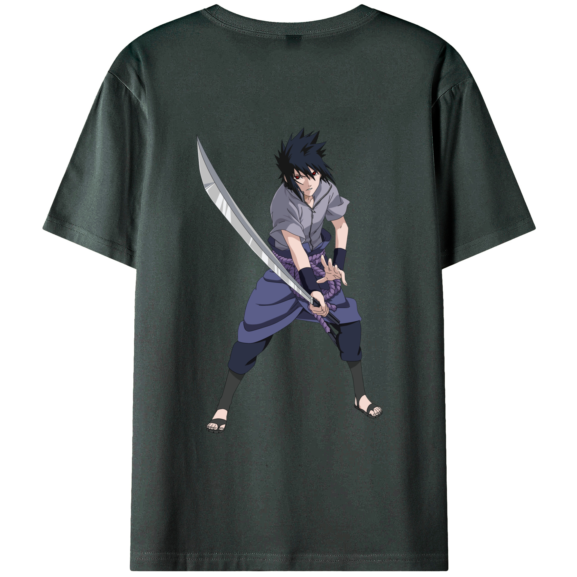 （画像用） NARUTO -ナルト- うちは サスケ Uchiha Sasuke 綿100％ メンズ半袖Tシャツ（バックプリント） 通気性